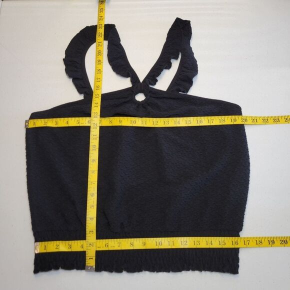 Anthropologie Marisol Ruffled Halter Blouse Top Size L Black Textured - Picture 11 of 12
